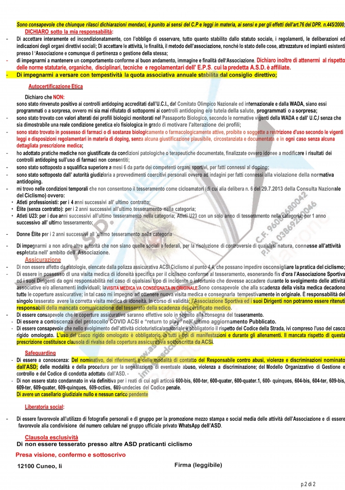 Iscrizioni Safe guarding 2025 alla Cuneo Bike ASD - pag.2 di 2 - A.S.D. CUNEO BIKE