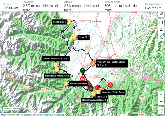 Via NERA 195 km - QR Code Mappa (1>9) - A.S.D. CUNEO BIKE